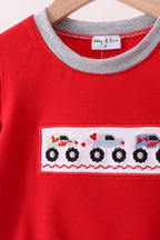 Red vehicle embroidery top
