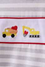 Red stripe construction embroidery pants set