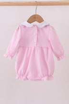 Pink puppy embroidery seersucker bubble