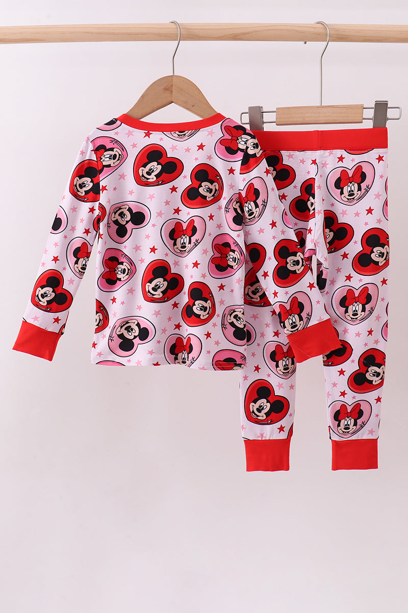 Red character heart print bamboo pajama pants set