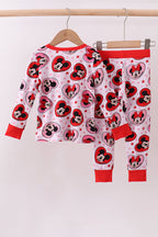 Red character heart print bamboo pajama pants set