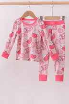 Pink heart print bamboo pajama pants set