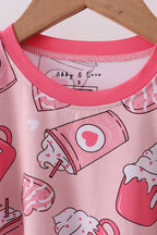 Pink heart print bamboo pajama pants set