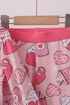 Pink heart print bamboo pajama pants set