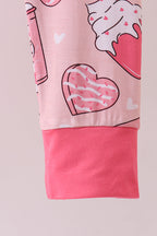 Pink heart print bamboo pajama pants set