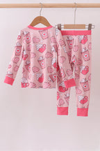 Pink heart print bamboo pajama pants set