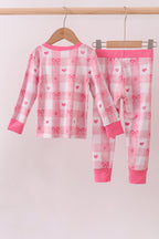 Pink heart checkered bamboo pajama pants set