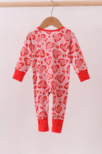 Red heart print bamboo zipper romper