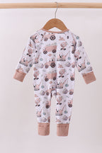 Khaki crane bamboo pajama zipper romper