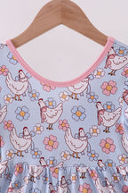 Blue chicken floral print pajama jumpsuit