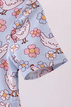 Blue chicken floral print pajama jumpsuit