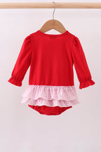 Red heart bow applique ruffle bubble