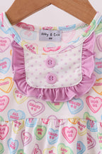 Purple heart print ruffle bubble