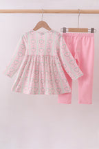 Pink bow floral pants set