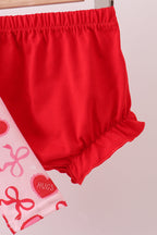 Red heart bow print bloomer set