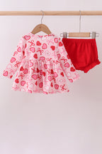 Red heart bow print bloomer set