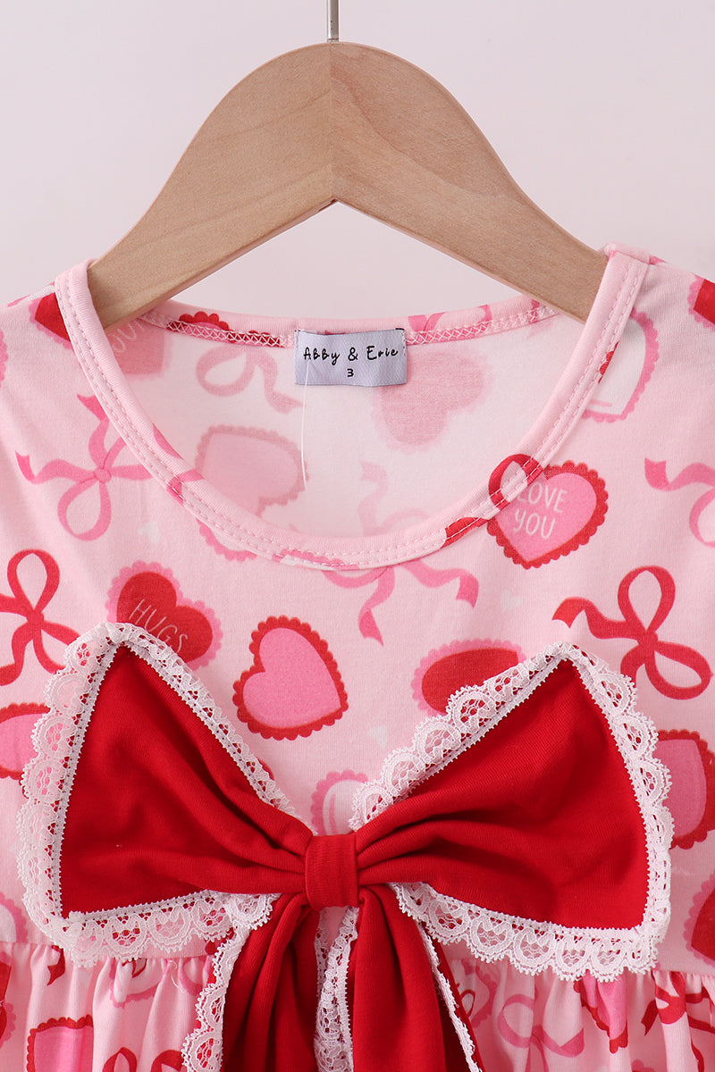 Red heart bow print pants set