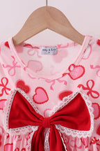 Red heart bow print pants set