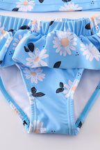 Blue daisy print 2pc girl swimsuit UPF50+