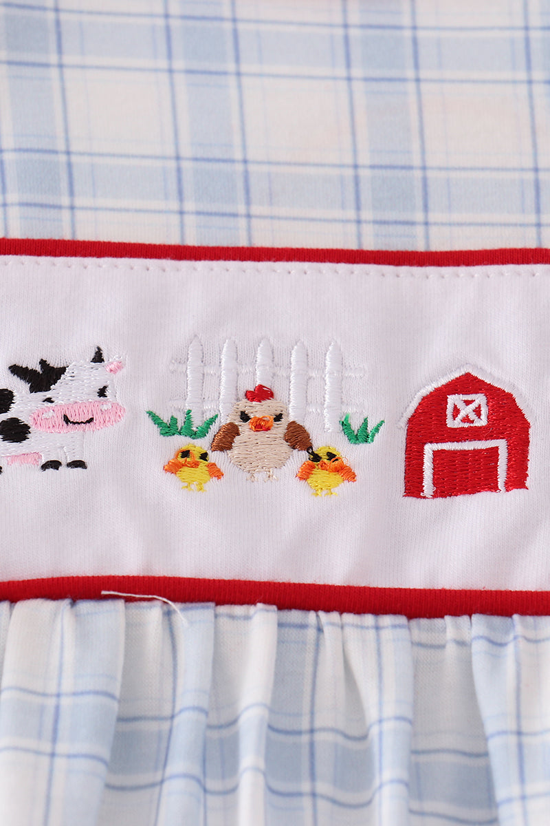 Blue Ruffled Embroidery Farm Bubble