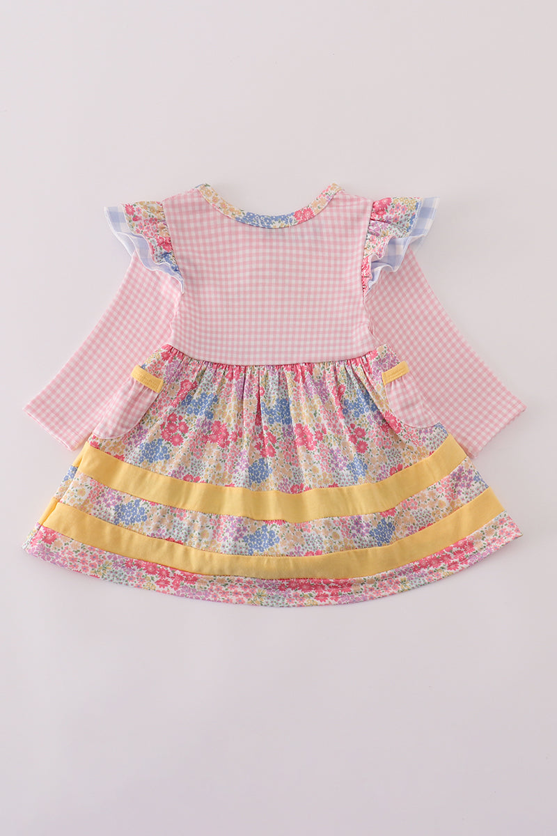 Pink Ruffle Pumpkin Embroidery Bubble Dress