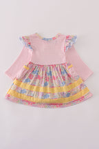 Pink Ruffle Pumpkin Embroidery Bubble Dress