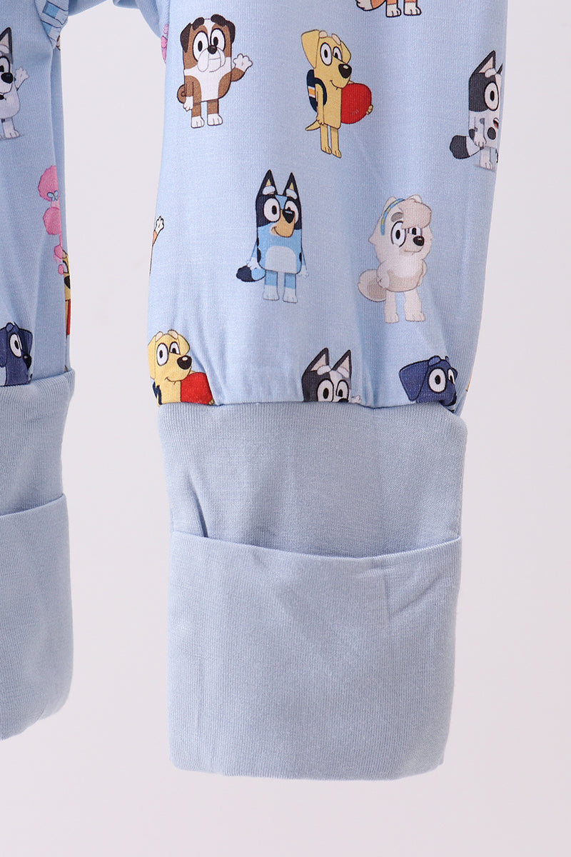 Blue Dog Character Bamboo Zipper Romper